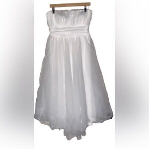 Angel Biba Fayette Strapless Tulle‎ Midi Dress Mesh White Wedding Women XL NWT